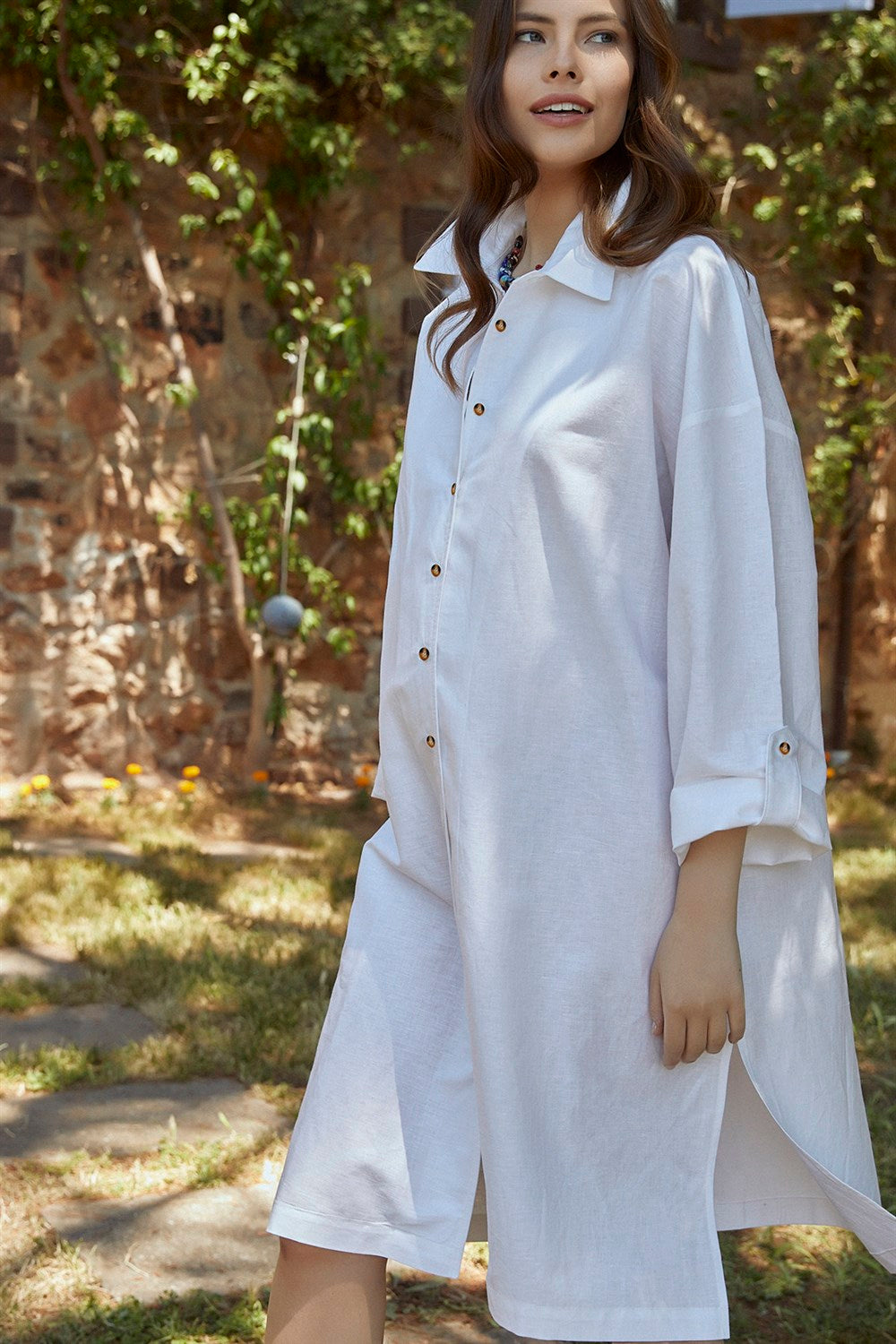 Dora Oversized Linen Shirt-Dress
