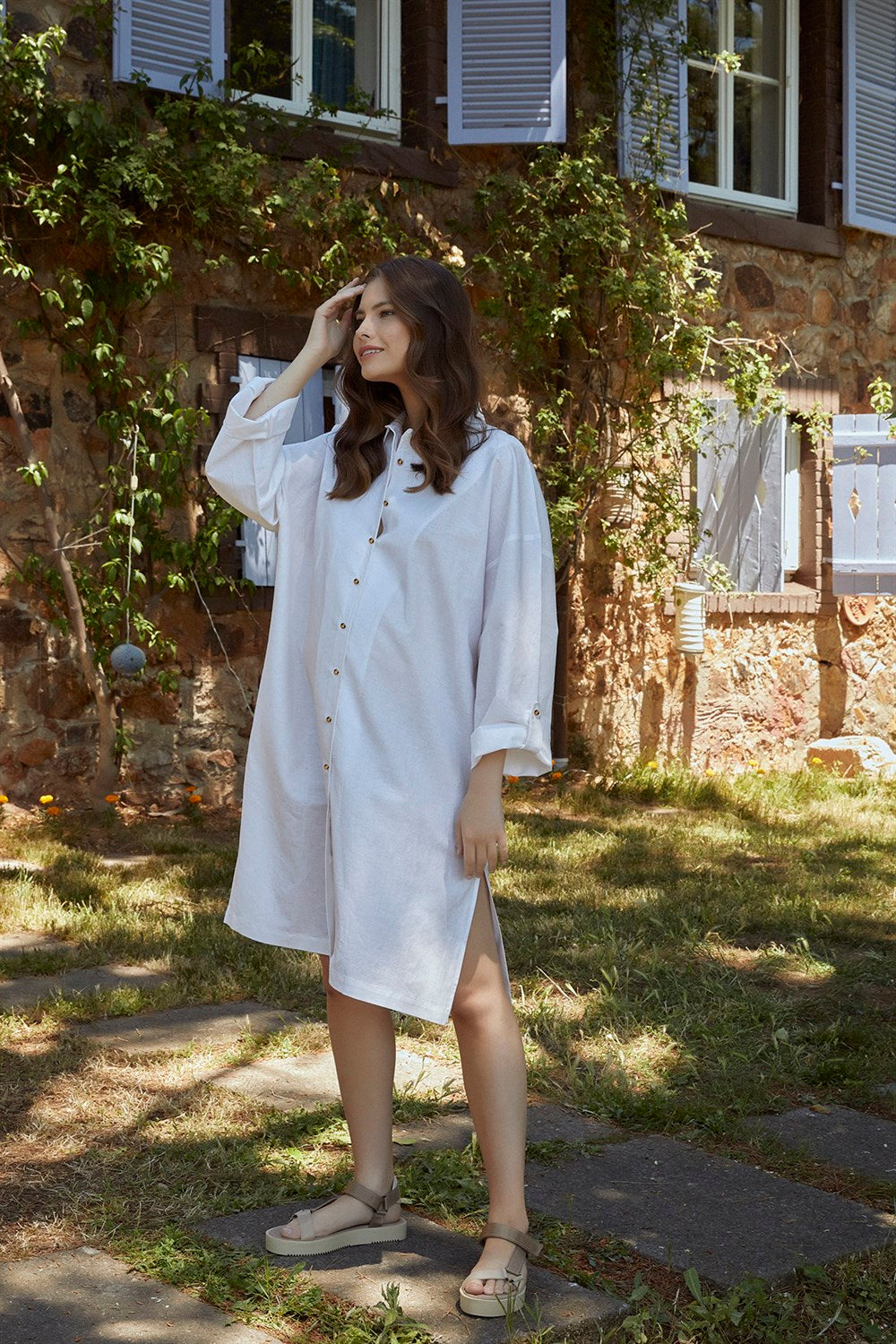 Dora Oversized Linen Shirt-Dress