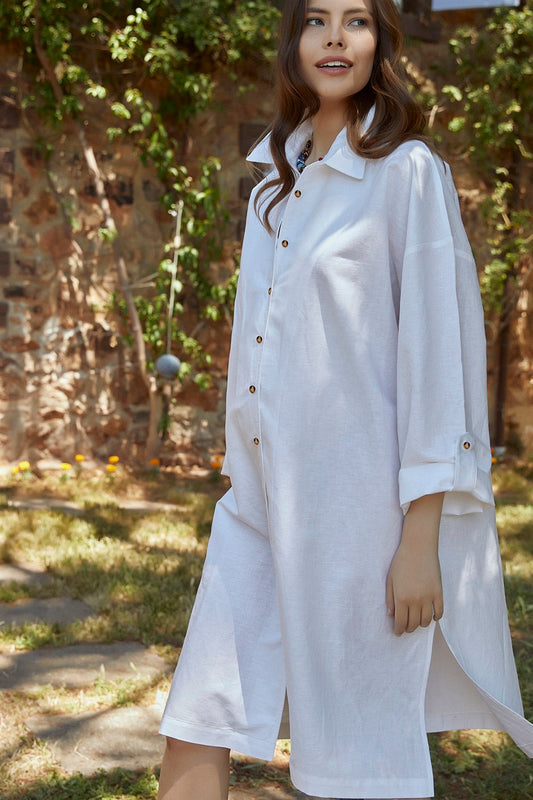 Dora Oversized Linen Shirt-Dress